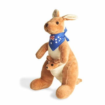 BOHS Gefüllte Känguru mit Australien Schal und Joey - umarmbare Stofftiere Spielzeug-11,8 Zoll - 1
