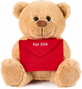 Brubaker Teddy Plüschbär mit Umschlag Rot - Für Dich - 25 cm - Teddybär Plüschteddy Kuscheltier Schmusetier - Hellbraun - 1