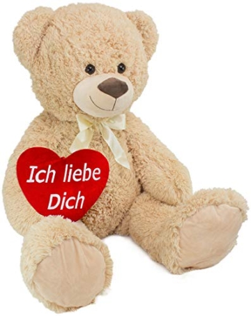 BRUBAKER XXL Teddybär 100 cm groß Beige mit einem Ich Liebe Dich Herz Stofftier Plüschtier Kuscheltier - 1