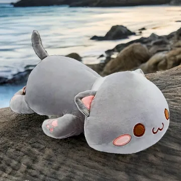 shownicer Kawaii Katze 50cm Plüschkissen grau Kuscheltier
