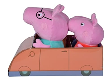 Simba 109261006 - Peppa Pig Figuren im Auto, Peppa Wutz Kuscheltiere (4-teilig: Mama Wutz, Papa Wutz, Peppa & Schorsch) inkl. Auto aus Pappe - 3