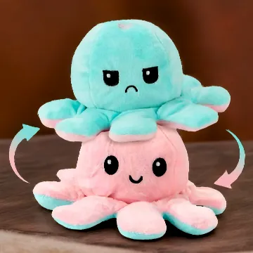 Zaloife Octopus Plüschtier zum Wenden Hellblau & Rosa Wende-Kuscheltier